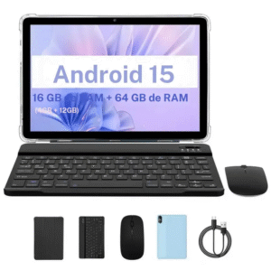 Tableta Android PRITOM 15 de 10,1 inch, 16 GB de RAM, 64 GB de ROM, con funda con teclado y bol??grafo, c??mara doble, bater??a de 8MP, 6000mAh, regalo Ideal para la escuela y el d??a a d??a